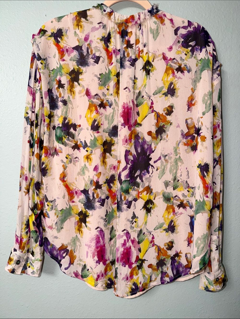 Pilcro Painterly Floral Button-Front Blouse in Pink and Purple - Picture 5 of 5